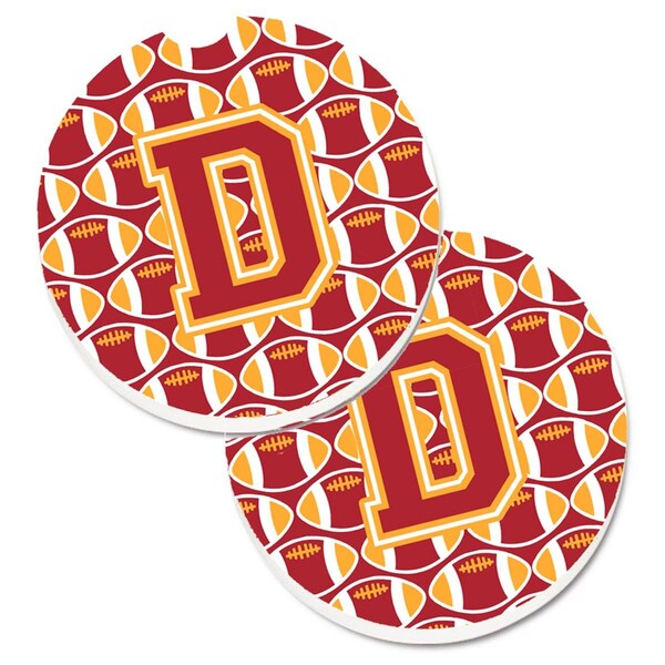Carolines Treasures Letter D Football Cardinal and Gold Set of 2 Cup Holder Car Coaster CJ1070-DCARC - main